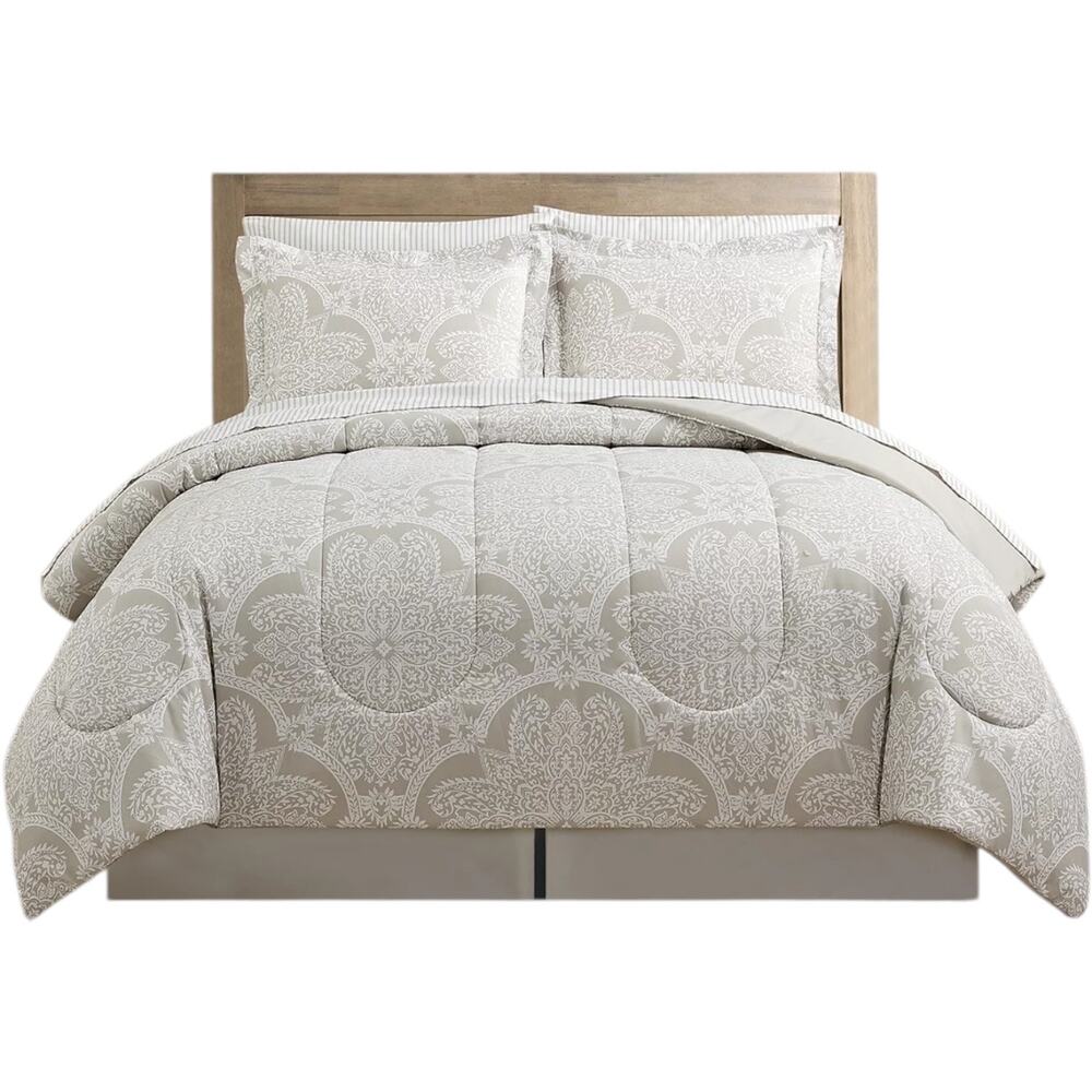 Sunham Neutral Damask 8 Pc Comforter Set Light Beige Queen